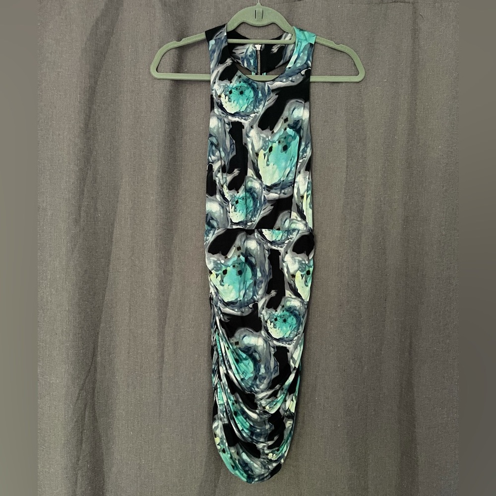Cooper St Australian designer Multicolor teal ruched fitted dress zipup back